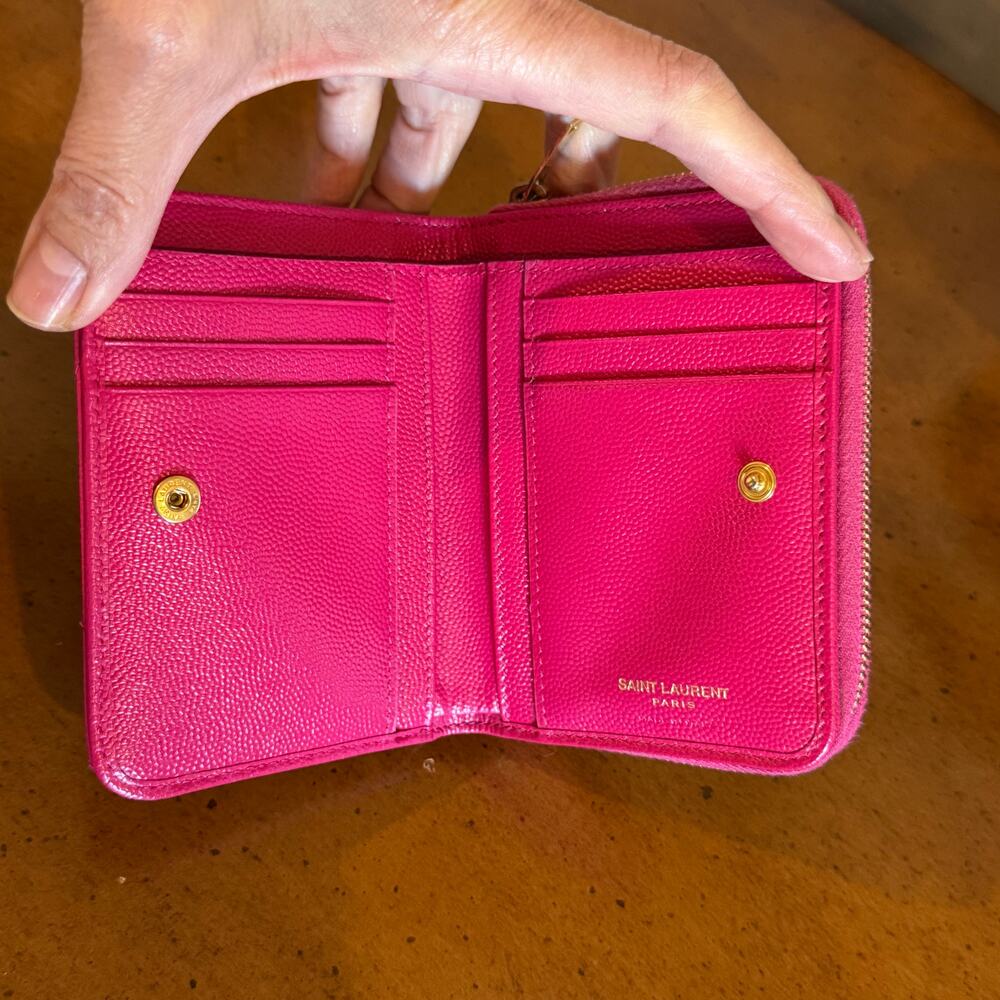 Saint Laurent YSL Quilted Compact Wallet Pink Leather - Picture 11 of 14